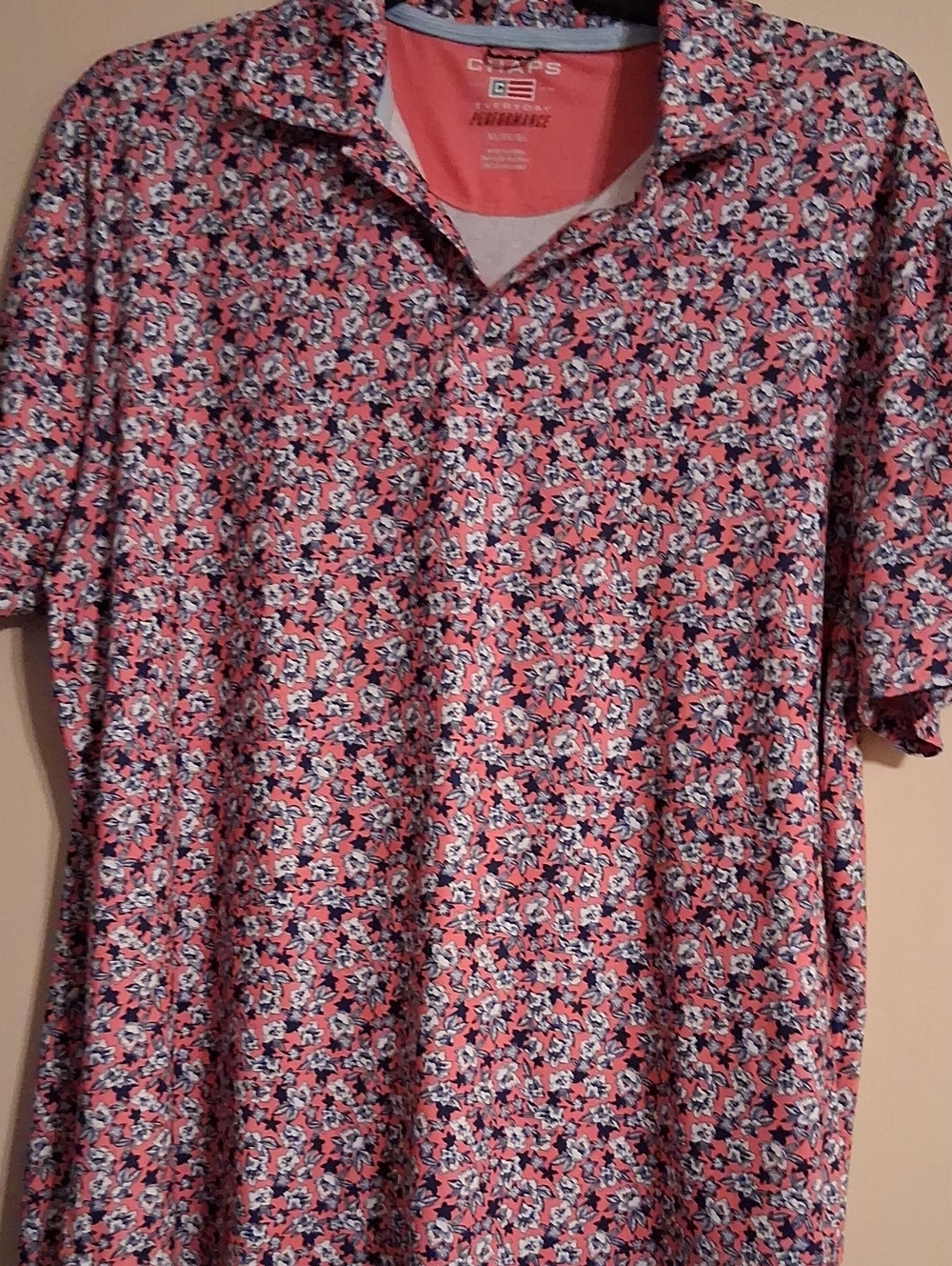 Chaps Coral-Pink Floral Short Sleeve Polo